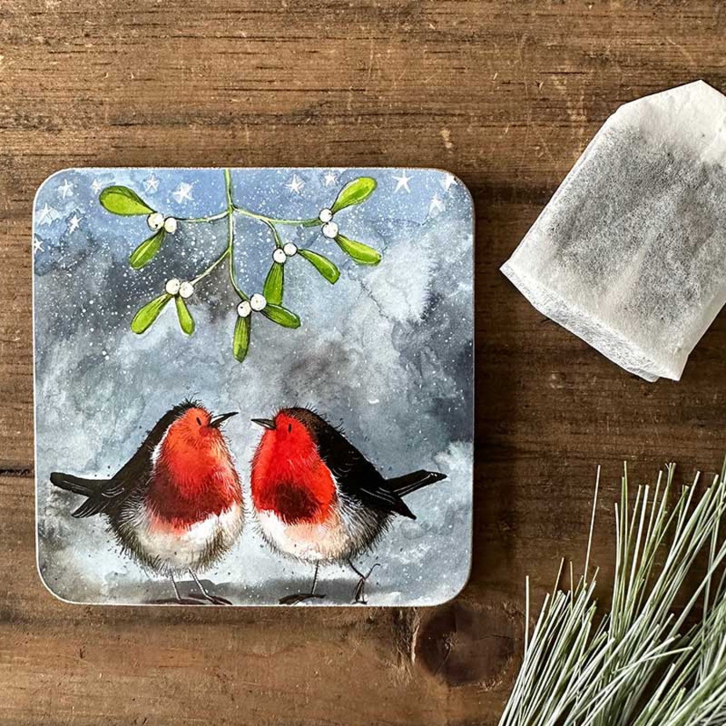 Robins and Mistletoe Coaster - by Alex Clark