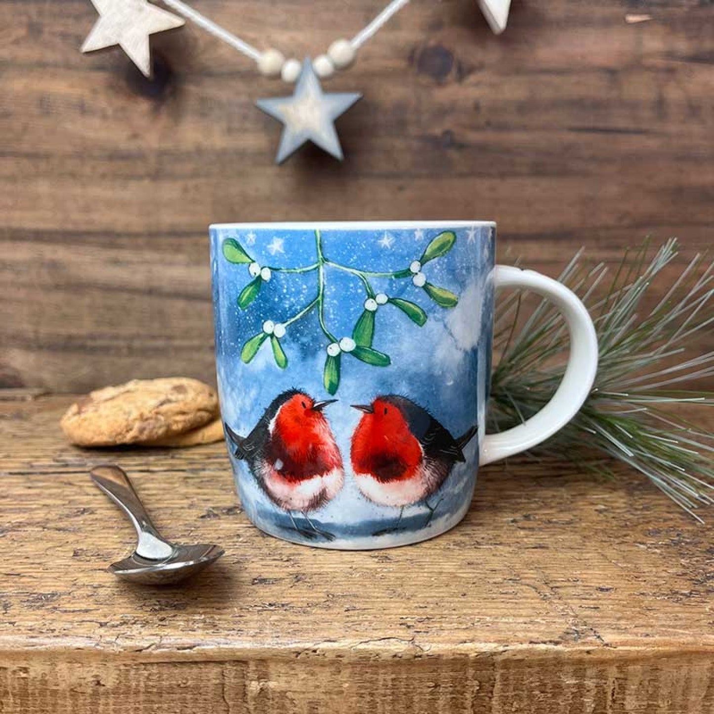 Robins and Mistletoe Mug - by Alex Clark