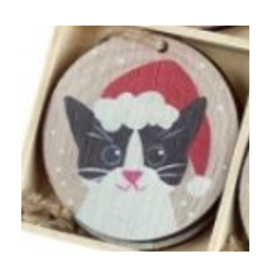 Wooden Cat Christmas Bauble Decoration Hanger