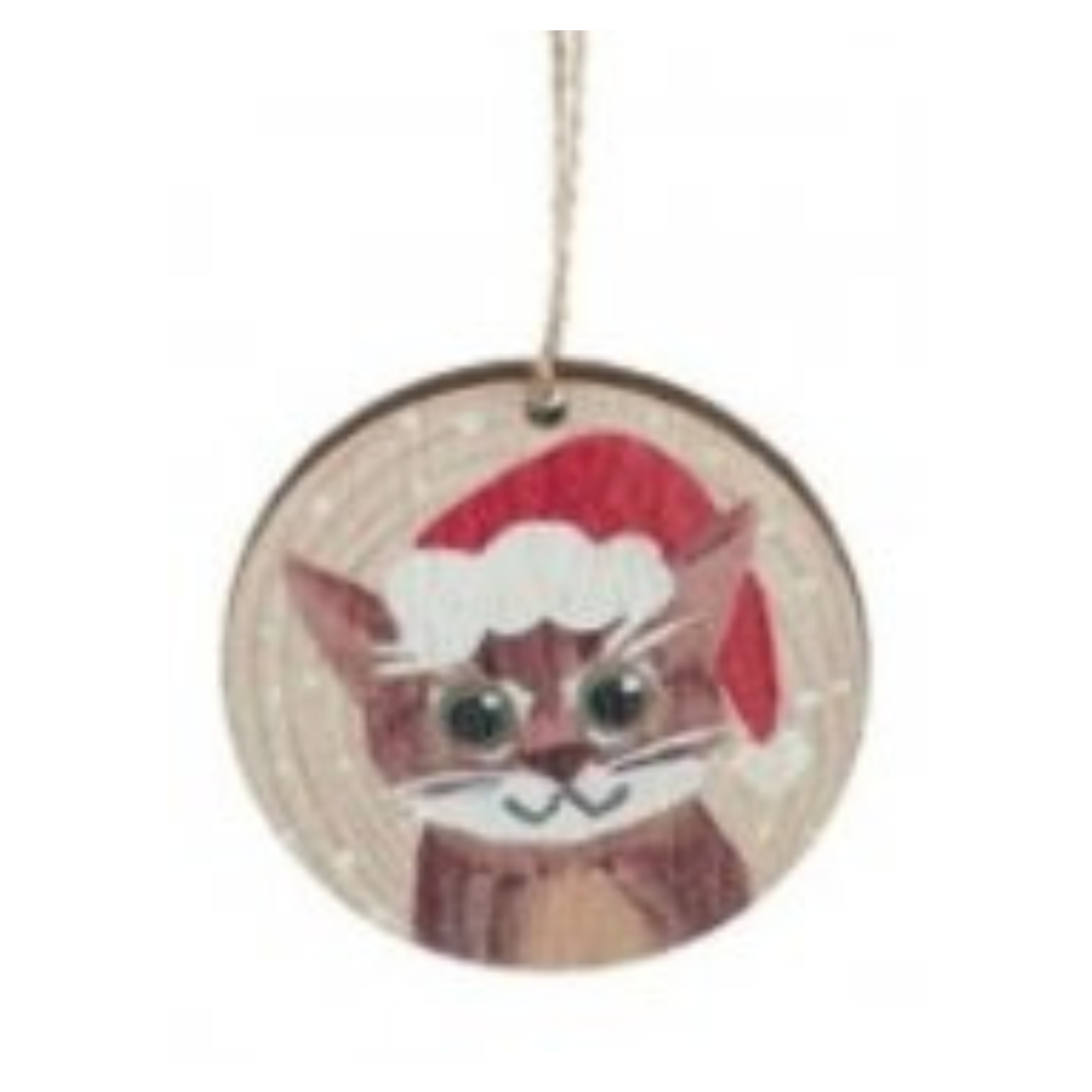 Wooden Cat Christmas Bauble Decoration Hanger