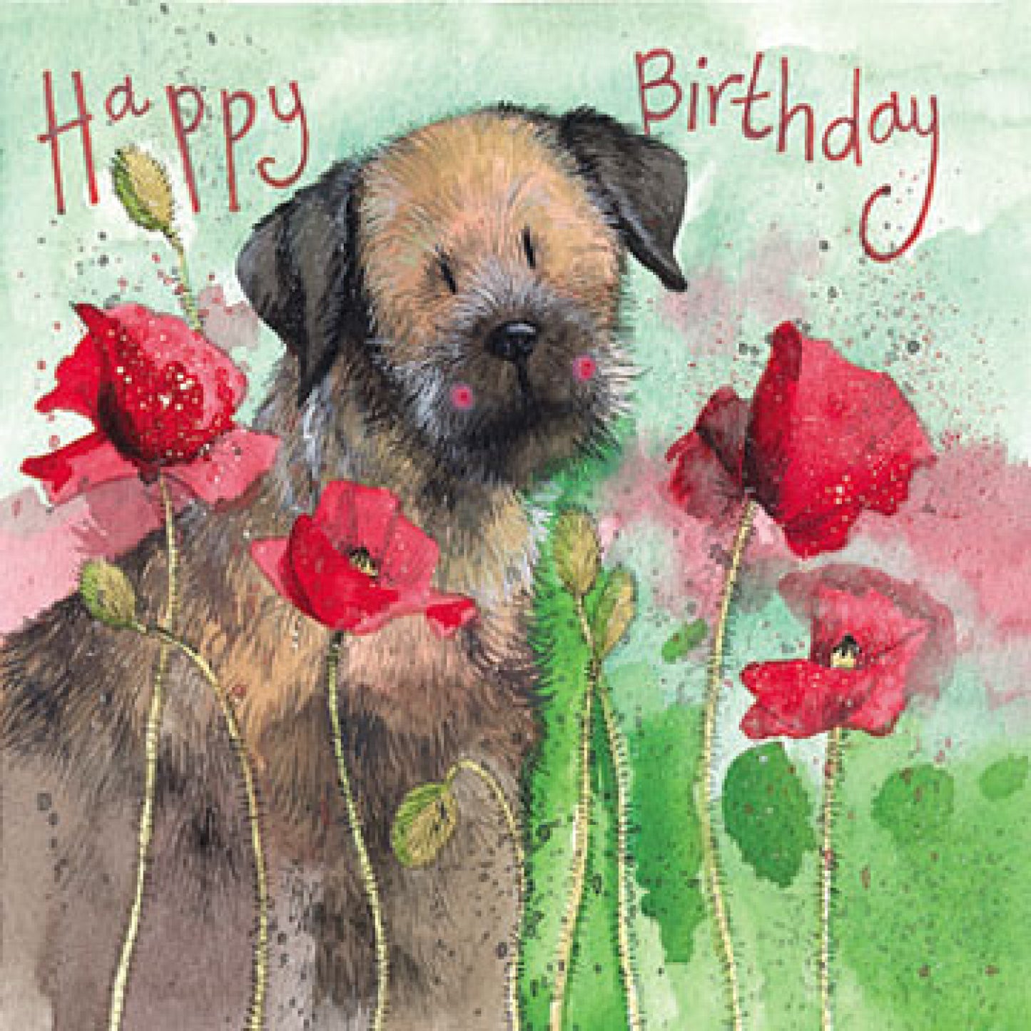 Poppy Dog Happy Birthday Greeting Card - by Alex Clark