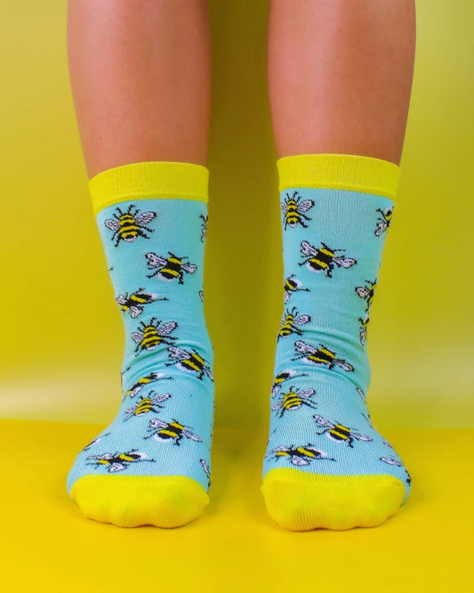 Bee Bamboo Socks - Blue Size 4-8