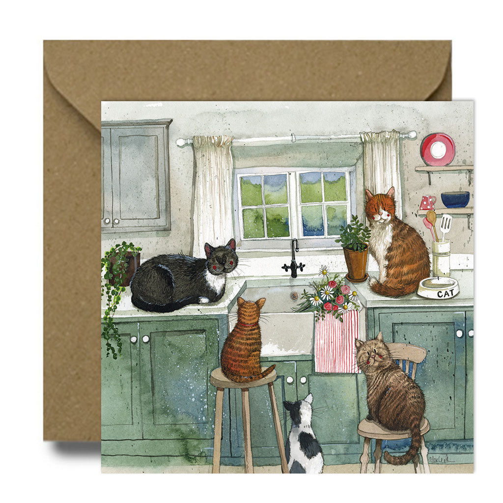 Cats in the Kitchen Greeting Card - by Alex Clark