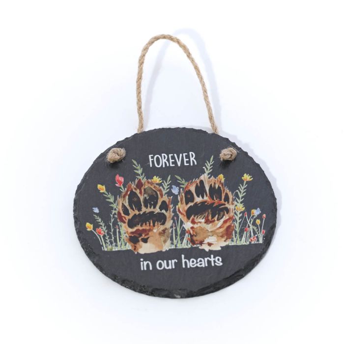 'Forever in our hearts' slate pawprints remembrance