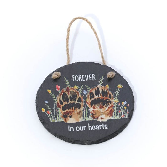 'Forever in our hearts' slate pawprints remembrance