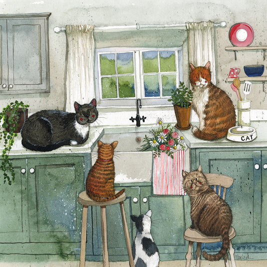 Cats in the Kitchen Greeting Card - by Alex Clark
