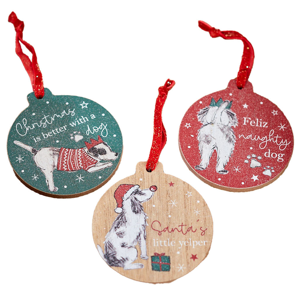 Wooden Dog Christmas Bauble Decoration Hanger