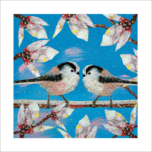 Long-tailed Tits 'Blue Sky' Greeting Card - by Adam James Severn