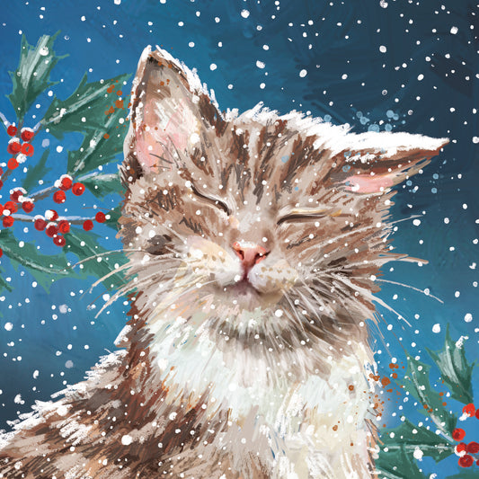 Christmas Cards Pack of 10 - Christmas Holly Cat
