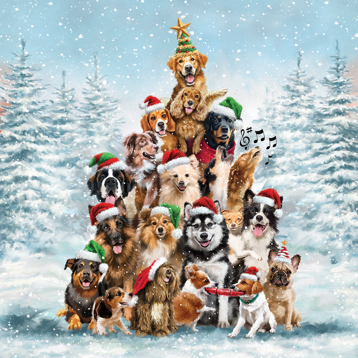 Christmas Cards Pack of 10 - Christmas Tree Dogs