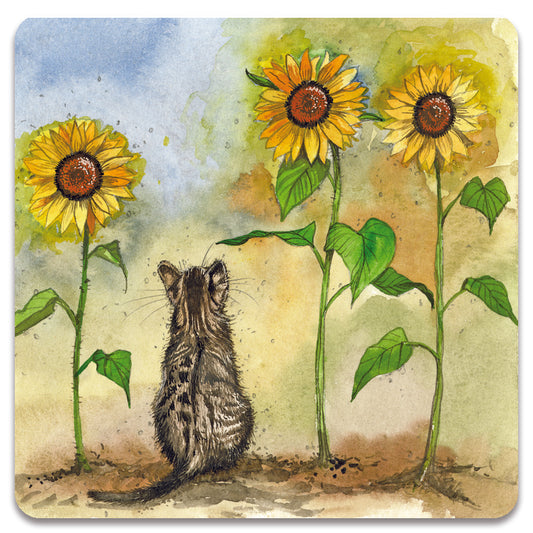 Cat & Sunflowers Fridge Magnet - by Alex Clark