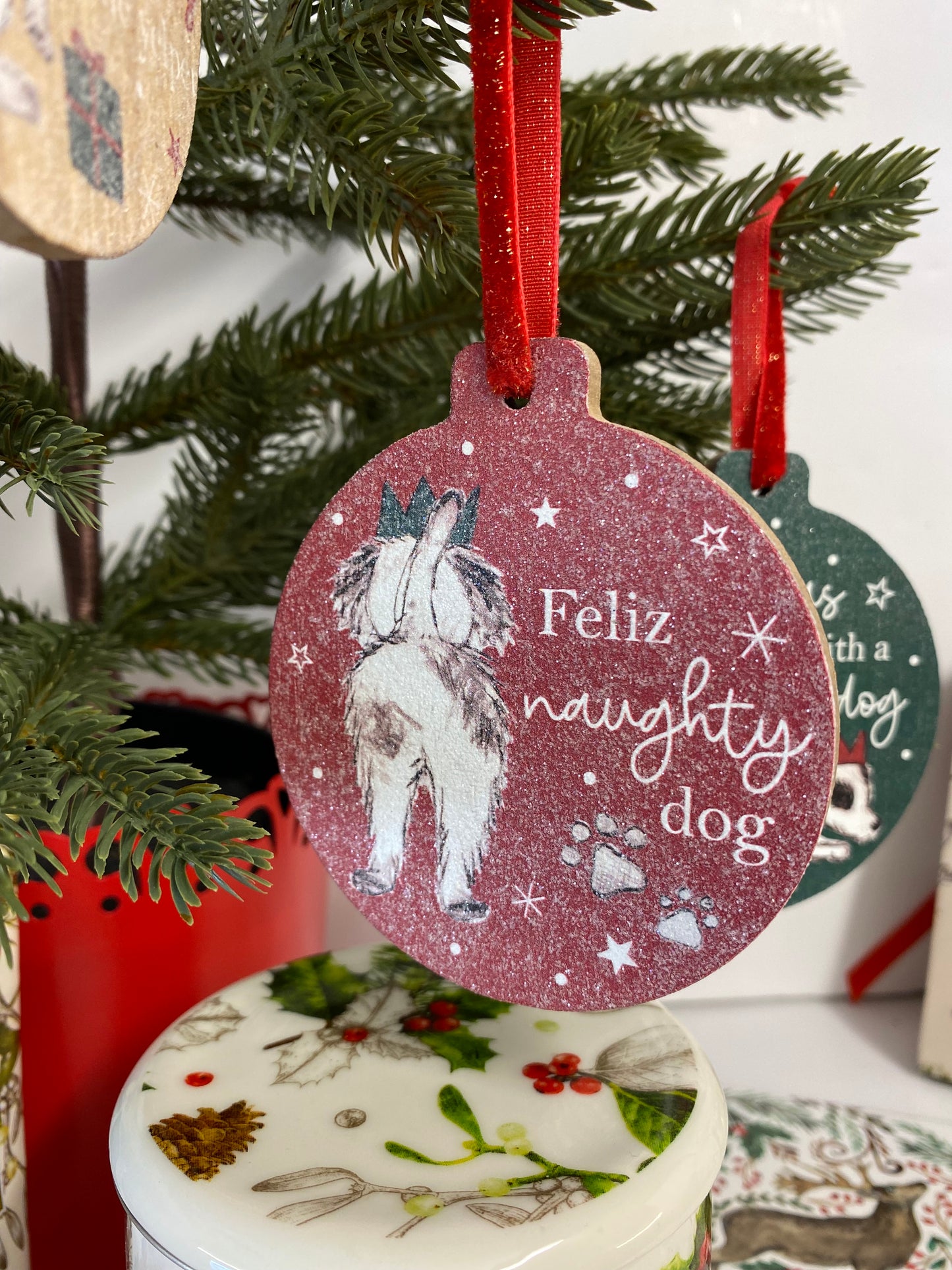 Wooden Dog Christmas Bauble Decoration Hanger
