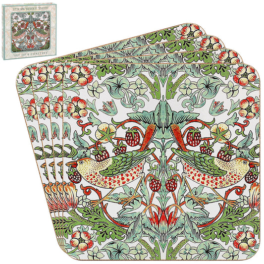 William Morris Strawberry Thief Coasters - Set of 4 in White