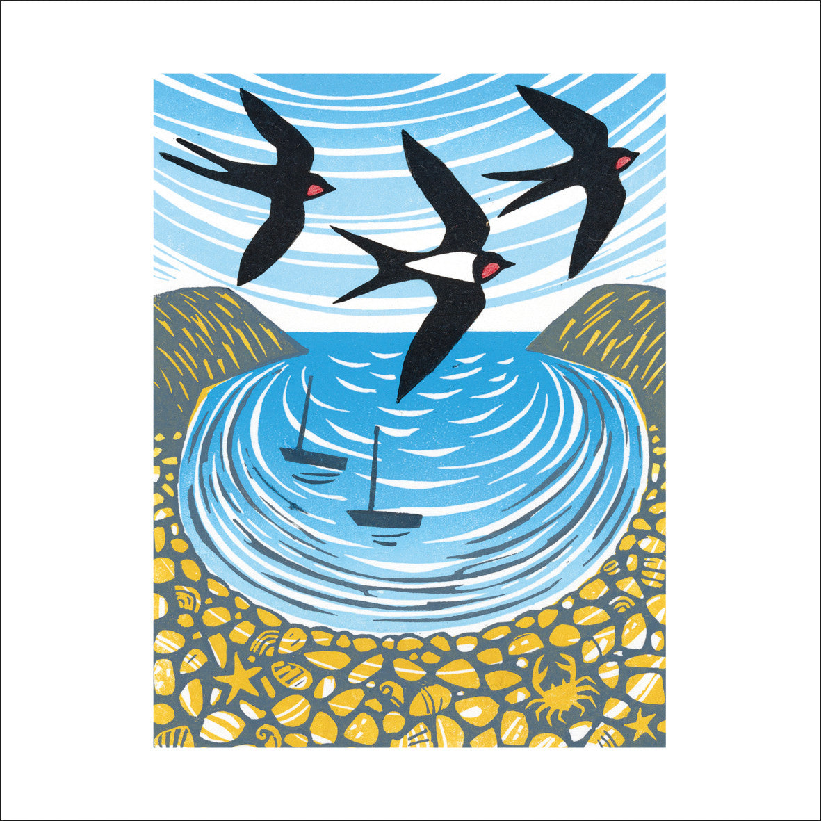 Swallows above the Cove Greeting Card - by Manda Beeching