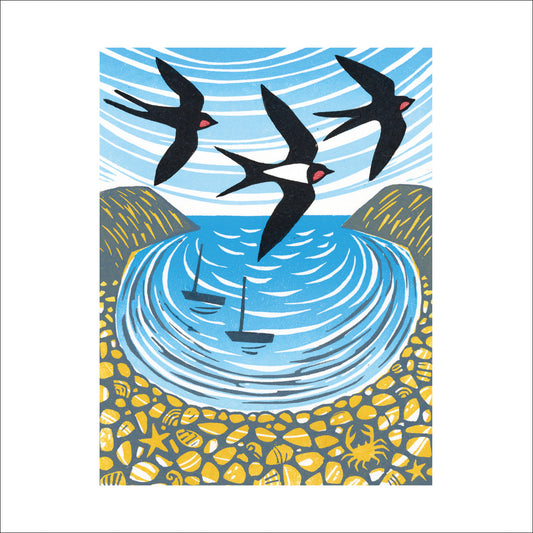 Swallows above the Cove Greeting Card - by Manda Beeching