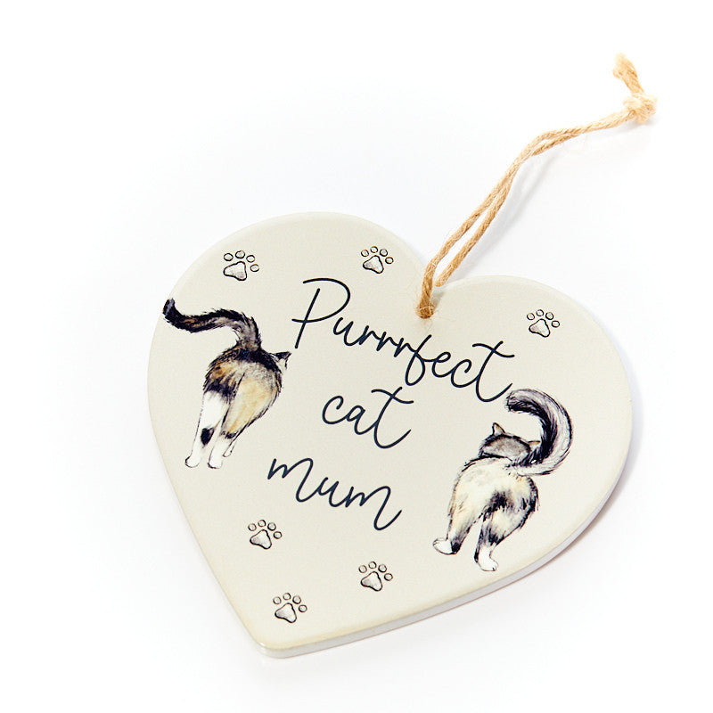 Purrfect Cat Mum Ceramic Heart Plaque Hanger