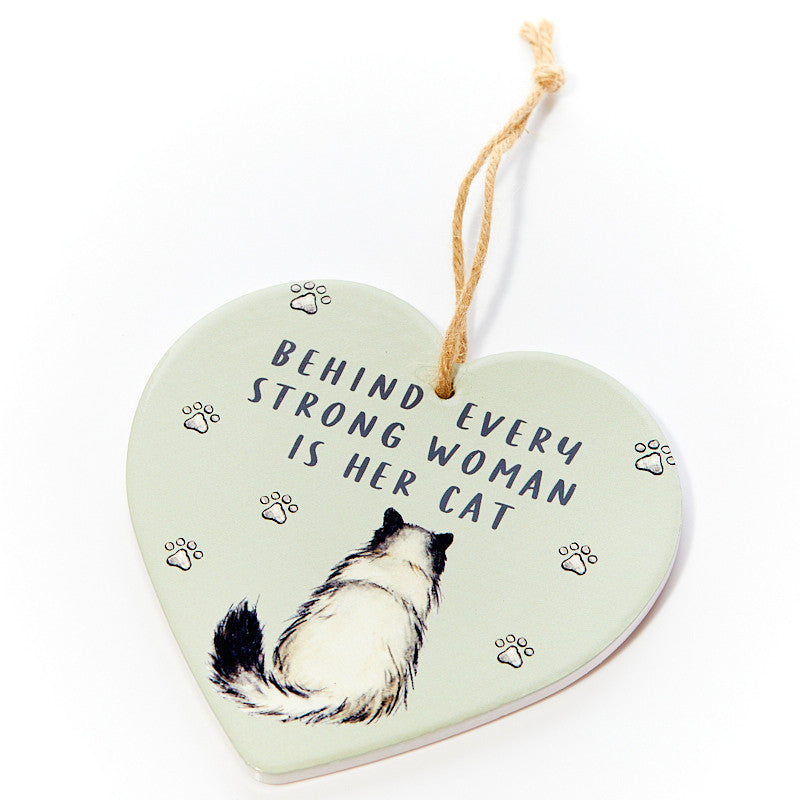 Ceramic Cat Heart Plaque 'Behind Every Strong Woman is her Cat'