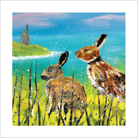 Rabbits 'Tin Mine' Greeting Card - by Adam James Severn