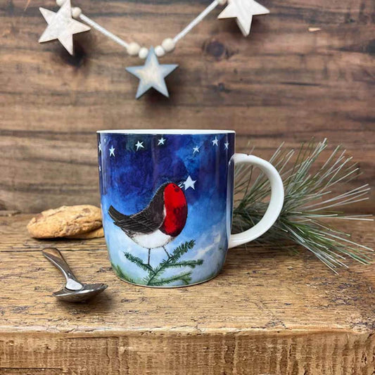 Robins and Mistletoe Mug - by Alex Clark