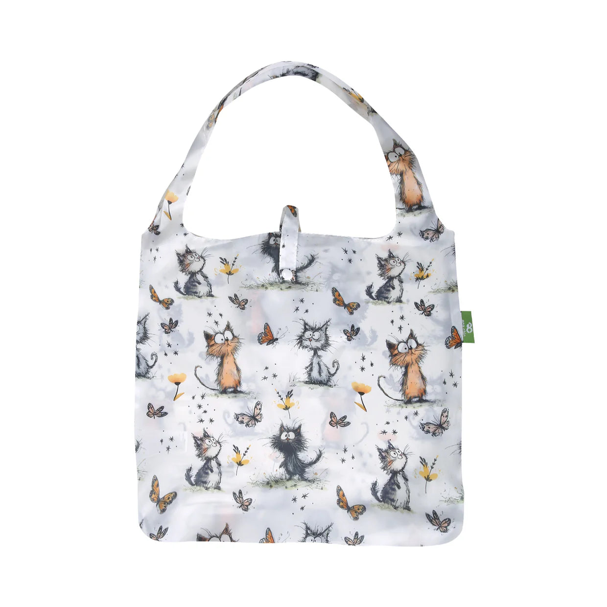 Eco Chic Foldable Shopper - Doodle Cats White