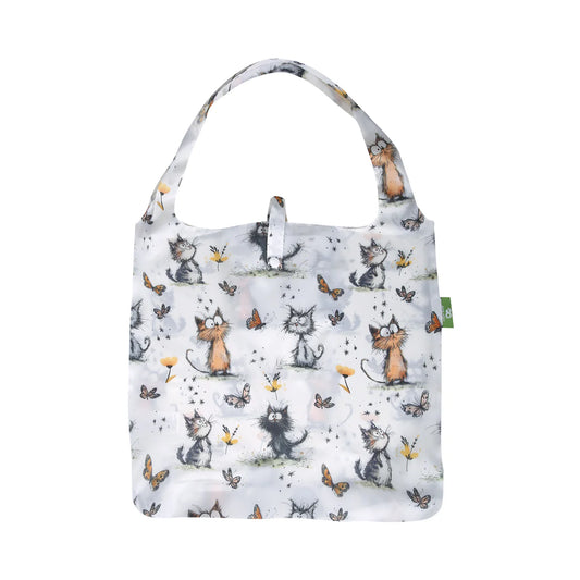 Eco Chic Foldable Shopper - Doodle Cats White