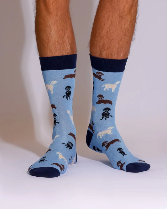 Dog Bamboo Socks - Blue Size 6-11