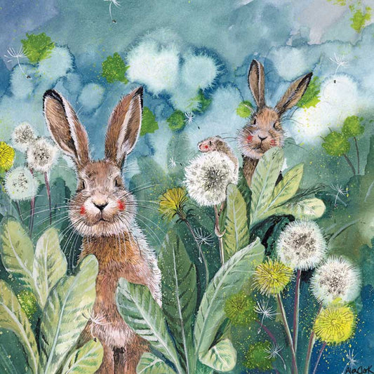 Rabbit Ears Up Greeting Card - by Alex Clark