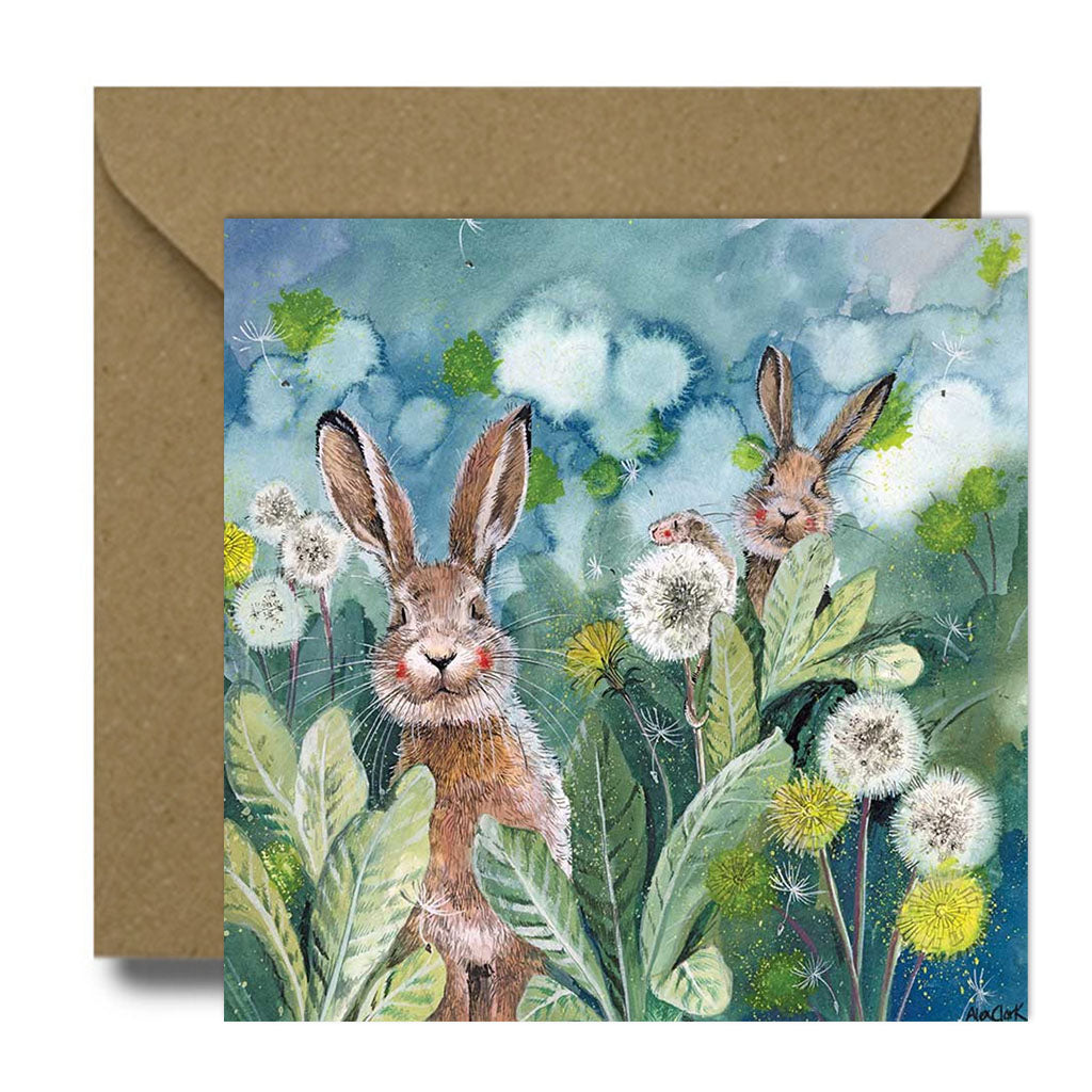 Little Rabbits Ears Up Greeting Card - by Alex Clark