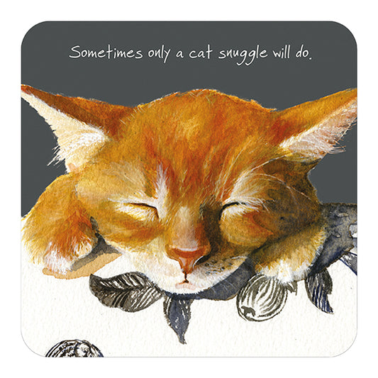 Ginger Cat Coaster 'Sometimes only a cat snuggle will do'